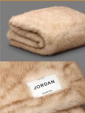 Jordan Faux Fur Throw Blanket in Light Tan